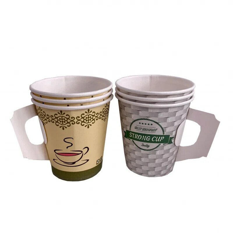 Индивидуальная продукция, одноразовые бумажные чашки объемом 4 унции/7 унций/9 унций, бумажные чашки для горячего кофе на заказ с ручкой и крышками