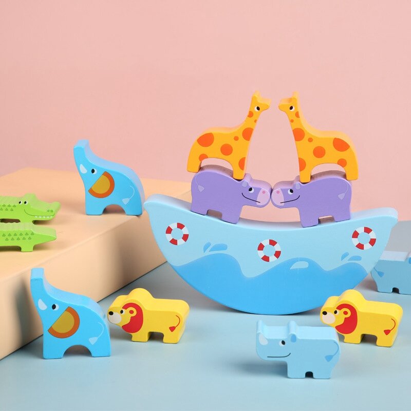 Gioco di bilanciamento in legno blocchi impilabili animali Ark Baby Toddlers Toys Building Balance Games For Kids Toddlersfor Blocks