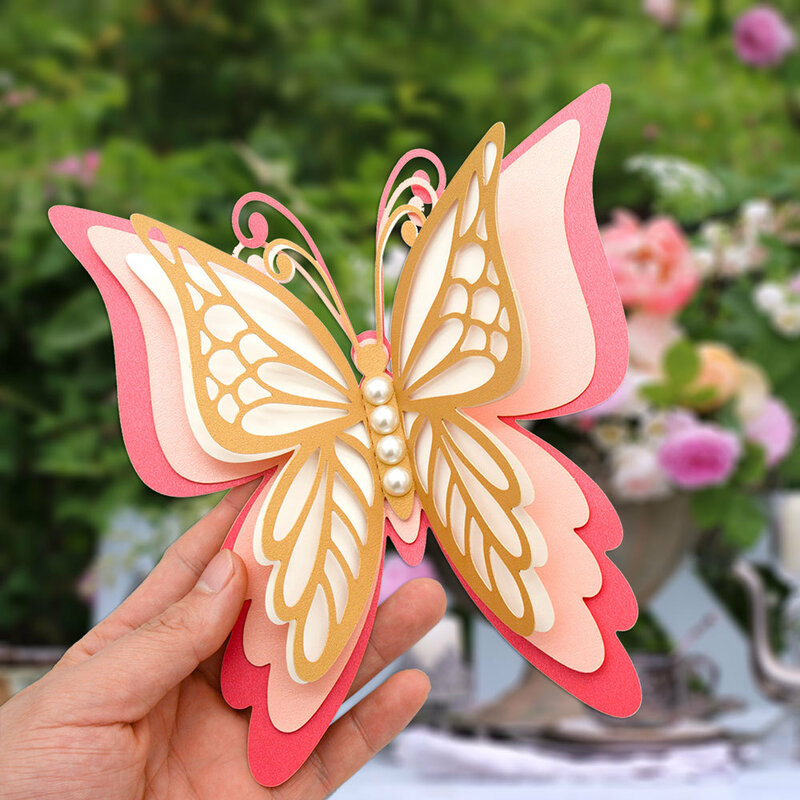 3D Vier-Schicht Hohl Schmetterling Wand Aufkleber Hochzeit Dekoration Festival Home Decor Tapete Perle Papier Schmetterlinge Aufkleber