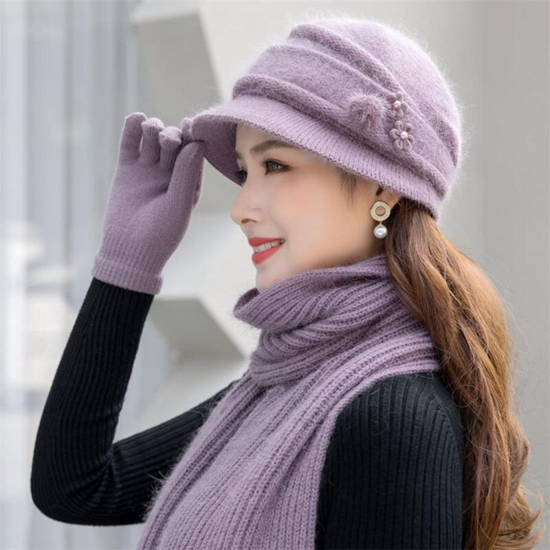 1 Set Hat Scarf Gloves  Soft Texture   Winter Hat Scarf Women Knit Warm Cap Scarf Gloves