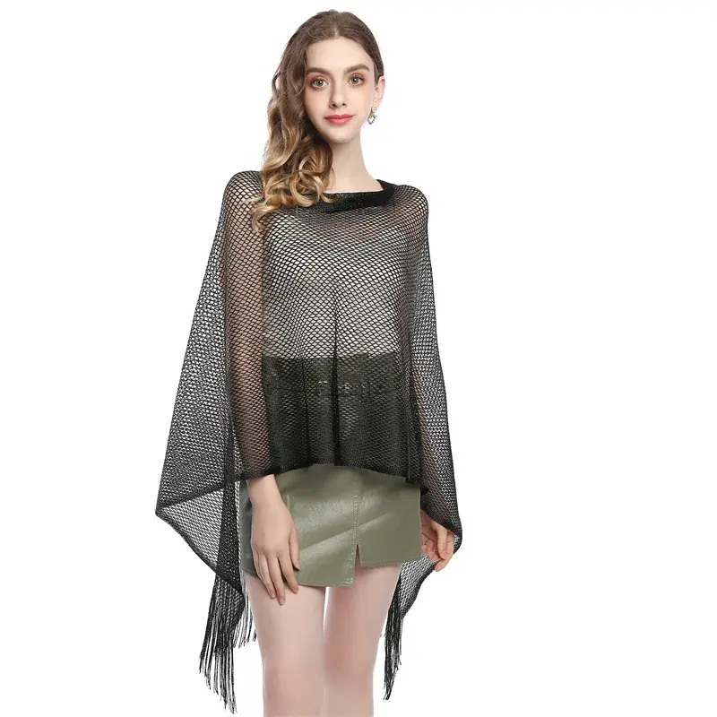 Sommer ausgehöhlt Quaste Schal neue Pullover Rayon Schal Frauen Umhang Schal tragen Sonnenschutz Kleidung außerhalb schwarz