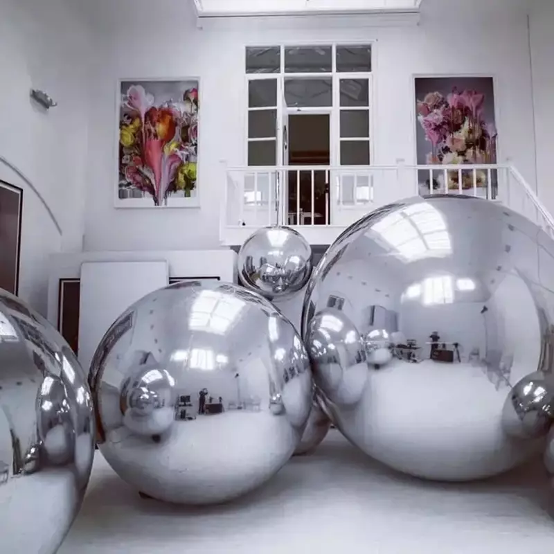 Grande esfera colorida selada inflável prata pendurada bola, balão espelho reflexivo, decoração do evento do casamento