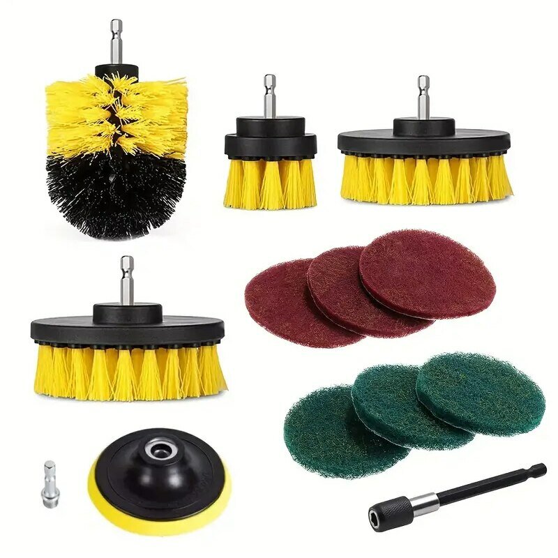 Set sikat bor listrik, 12 buah kepala pembersih alat Universal rumah tangga pemoles ubin lantai dapur kamar mandi Mobil