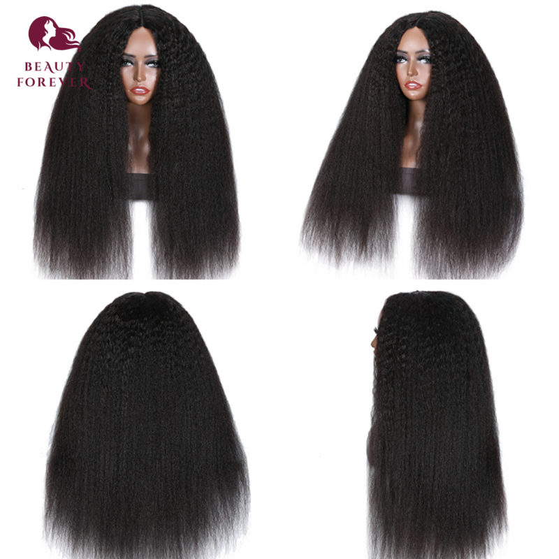 Beauty Forever Density 200% Glueless V Part Wig Kinky Straight Human Hair Wig No Glue Natural Upgrade U Part Wig 100% Human Hair