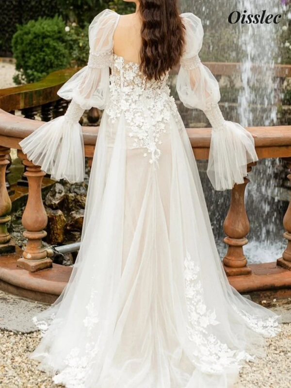 Вечернее платье Oisslec, свадебное платье с кружевной аппликацией, разборное платье с длинным рукавом для выпускного вечера, пушистое платье, женское платье на заказ