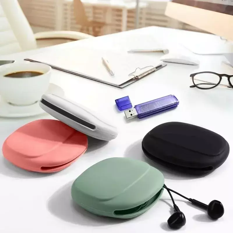 Portable Headphone Storage Box Silicone Earphone Data Cable U Disk Organizer Cute Coins Purse Case Bag Home Travel Business Trip