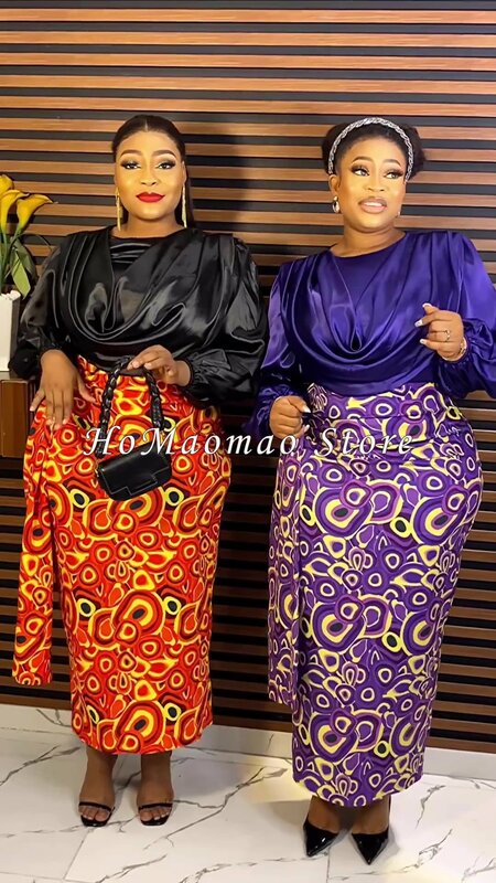 Conjunto de saia e top africano de duas peças para mulheres, dashiki tamanho grande, estampa de ankara, maxi chiffon, vestido longo, nova moda, 2023