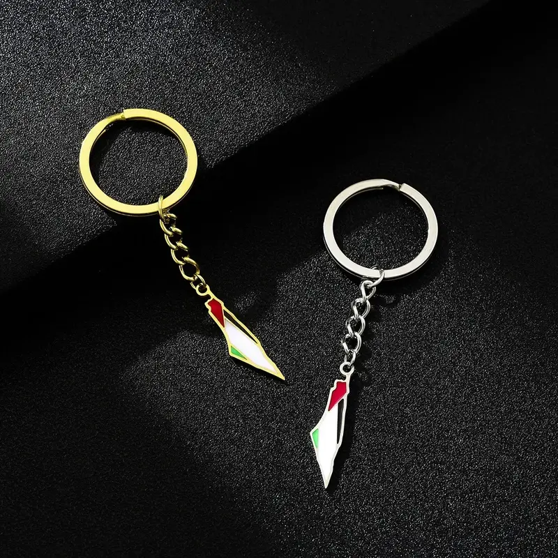 YILUOCD Palestine Map Pendant Keychain Stainless Steel Palestine Flag Map Key Ring Jewelry Vintage Jewelry Amulet for Women Men