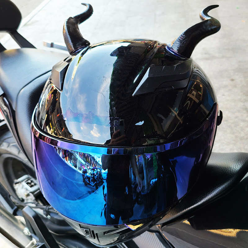 Personalidade Criativa Motocicleta Capacete Elétrico Decoração Chifres do Diabo Motocicleta Capacete Acessórios Adesivos Cosplay Styling