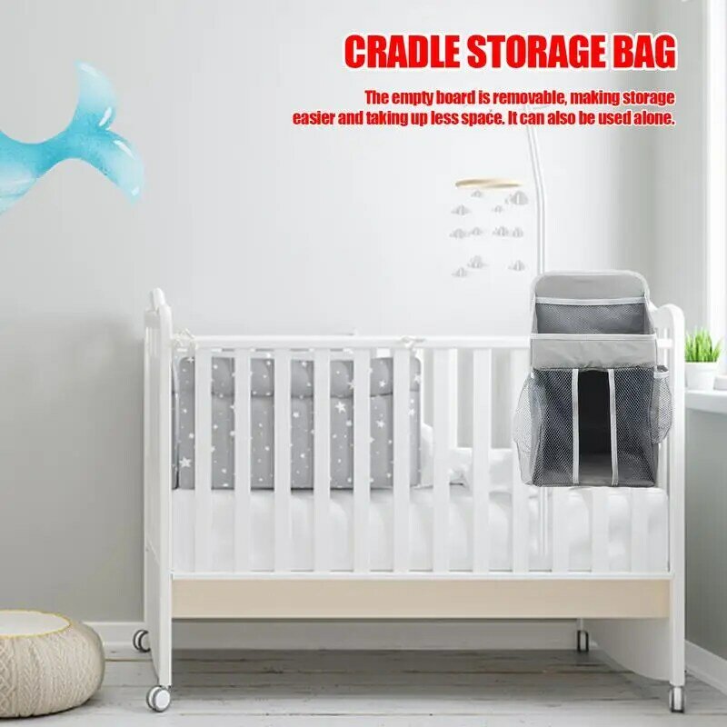 Crib Nursery Organizer Cot Caddy Bed Storage Bag with Pockets Bedside Hanging Large Diaper Nursery Organizer for Diapers Toys