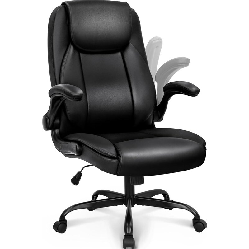 Sedia da ufficio ergonomica sedia direzionale in pelle PU sedia imbottita con braccioli ribaltabili sedia per Computer regolabile in altezza con schienale alto