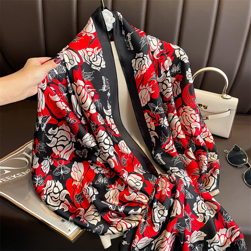 Bufanda de seda suave para mujer, chales de marca de 180x90cm, a la moda, de calidad, para playa