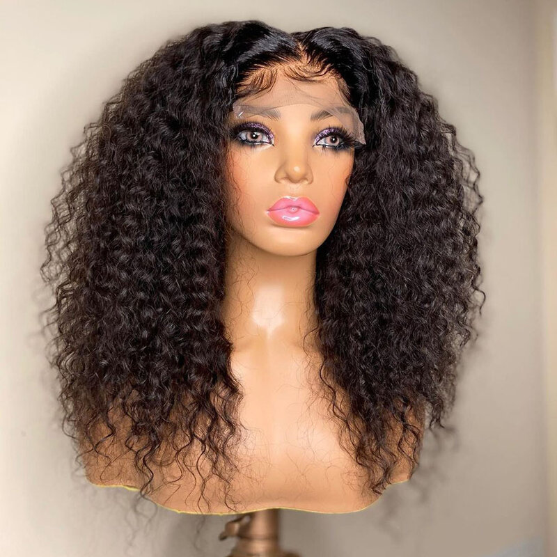 Long Kinky Curly Lace Front Wig para mulheres, Glueless, cabelo macio do bebê, preto natural, pré-arrancadas, resistente ao calor, diariamente, 26 ", 180Density