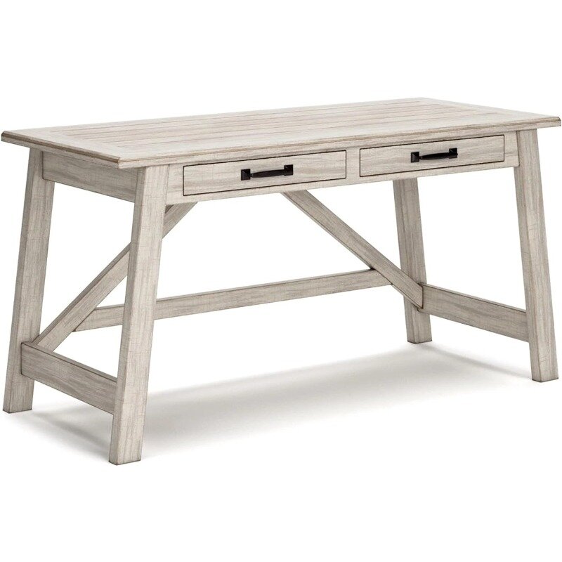 Signature Design by Ashley Carynhurst Farmhouse 60" Home Office Desk with Drawers, Distressed White Home Office Desks