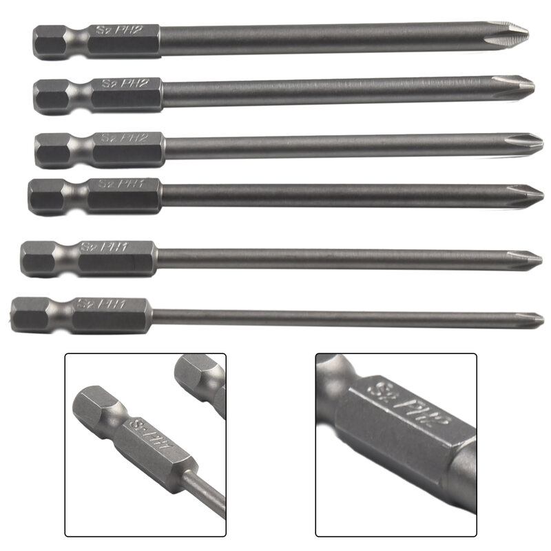 6Pcs/Set 1/4 Shank 100mm Long   Steel Magnetic Hex Cross Head Screwdriver Bit 3/4/4.5/4.5/5/6mm Screwdriver Manual Tool Parts
