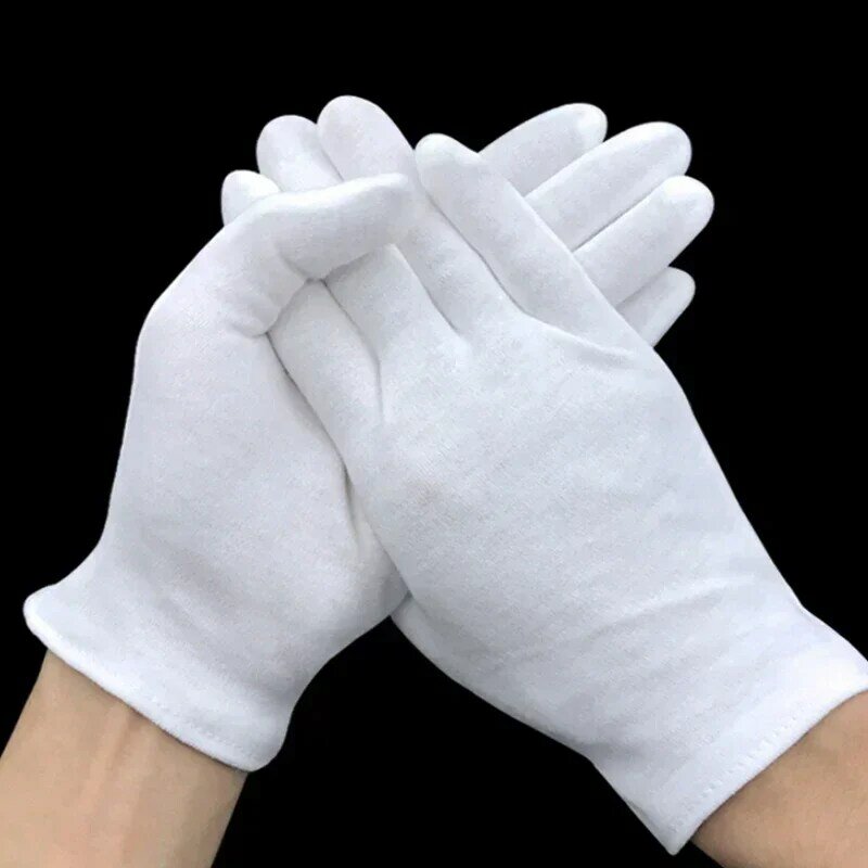 Белые хлопковые рабочие перчатки для сухих рук, 1-50 пар, для обработки пленки, Спа Перчатки, церемониальные высокие искусственные инструменты для уборки дома