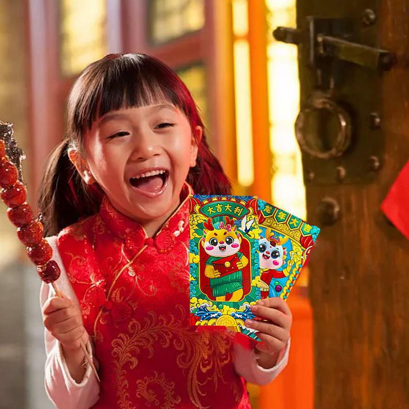 Sobre rojo de dragón de estilo chino, sobres de dinero de la suerte, Año Nuevo Chino, 6 piezas, 2024