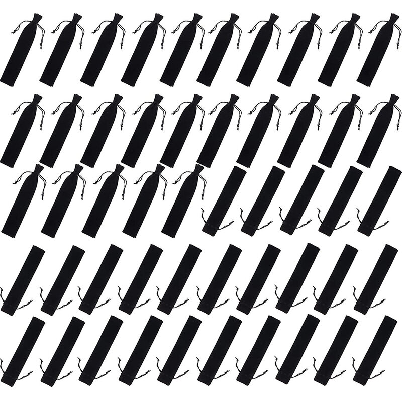 100 buah kantong pena beludru tas kolor hitam pegangan pena Tunggal lengan kemasan untuk hadiah bisnis kantor sekolah
