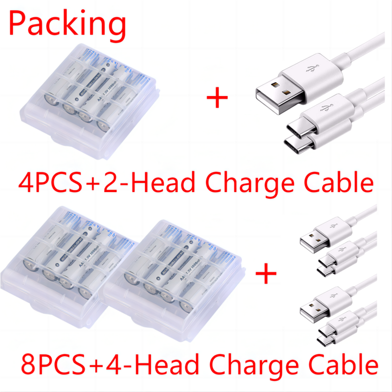 Pilas recargables USB AAA de 1,5 V, batería de iones de litio de 600MWh para ratón de Control remoto, batería eléctrica de juguete + Cable tipo C