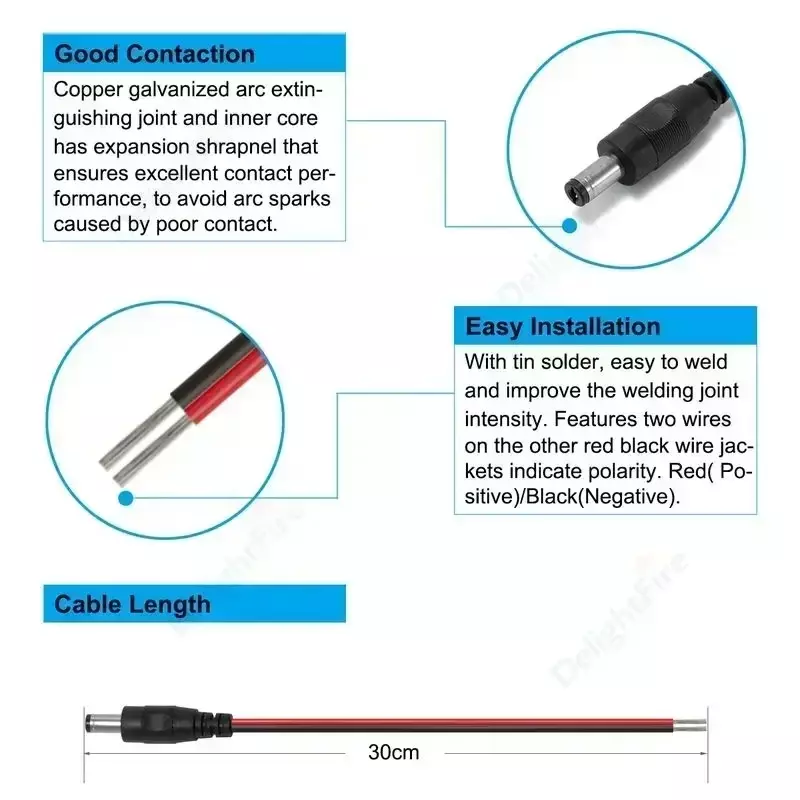 18awg DC Power Pigtail Cable 5.5*2.1mm Barrel Jack Male Female 5V 12V 24V Wire Connector for LED Strip CCTV Camera Power Adapter