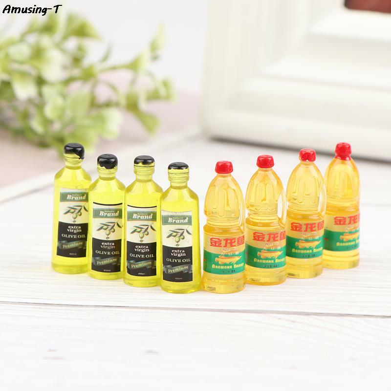 Botella de aceite de oliva de resina Kawaii para casa de muñecas, Mini cabujón de resina, simulación de comida, decoración del hogar, 6 unidades por lote