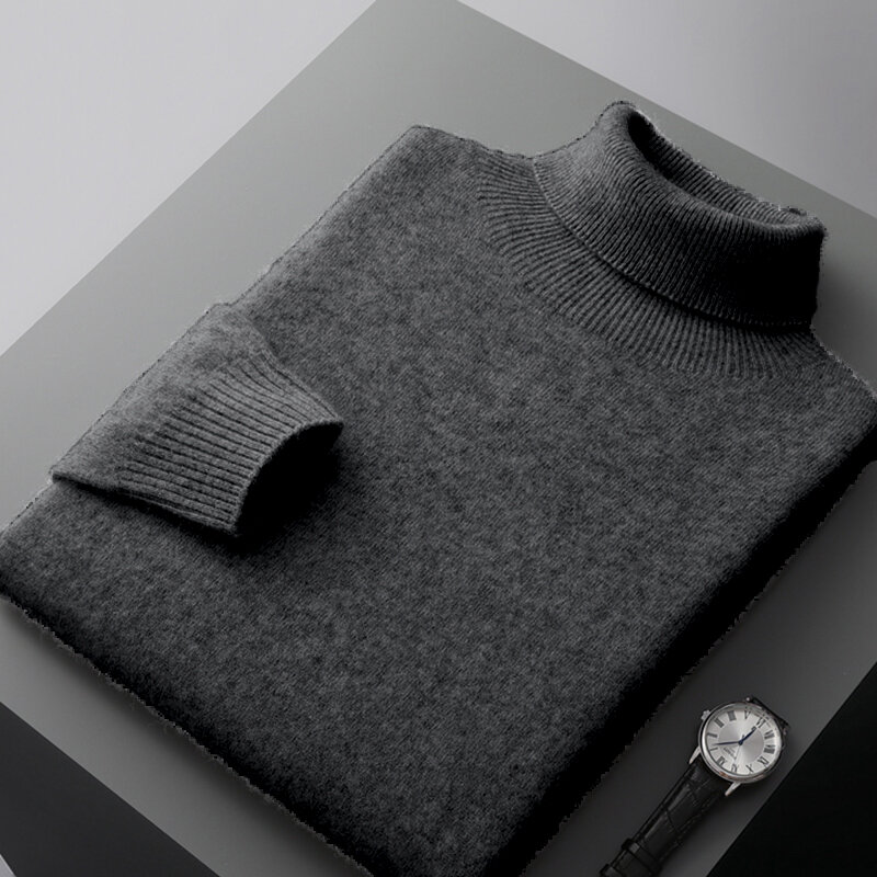 Jesienno-zimowa pierwsza linia do noszenia 100% kaszmirowy sweter męski wysokiej sweter z klapami wełniany dziergany dół koszula biznesowa