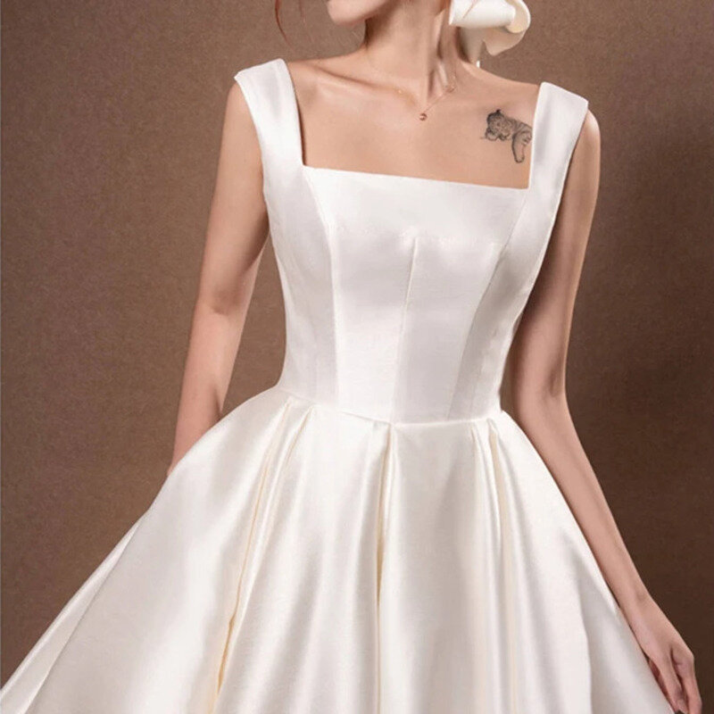 White Satin Wedding Dress, Bride Dress, Summer Formal Long Ball Evening Dress, Cocktail Party Evening Dress