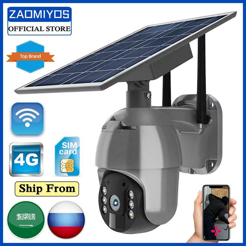 ZAOMIYOS-Caméra de permission Extérieure PTZ 4G EpiCard WIFI 1080P, Dispositif Étanche avec Batterie Solaire, Détection de Mouvement et Alarme PIR, CCTV P2P