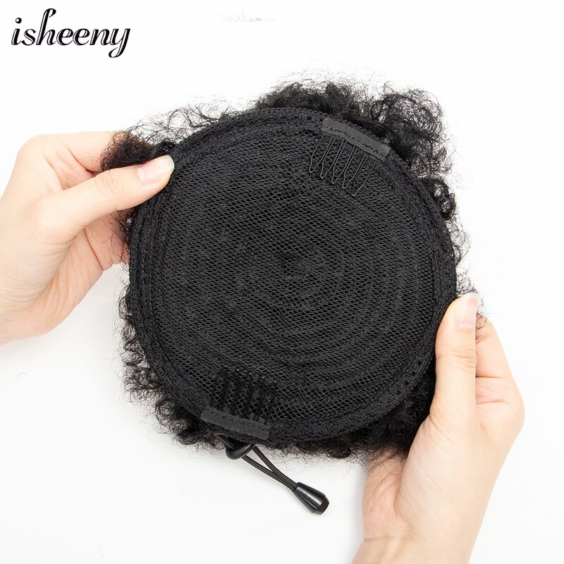 Afro Kinky Curly Ponytail Buns Chignon Human Hair Extensions Afro Puff Drawstring Curly Ponytail Remy Human Hair For Black Women