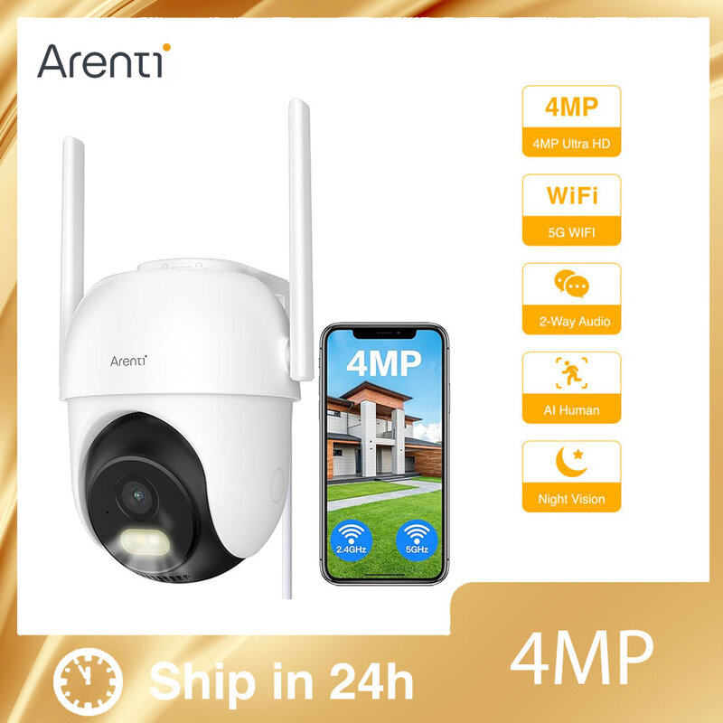 Arenti-cámara de seguridad PTZ para exteriores, dispositivo de vigilancia IP con visión nocturna, pantalla Dual, detección humana, 4MP, Wifi