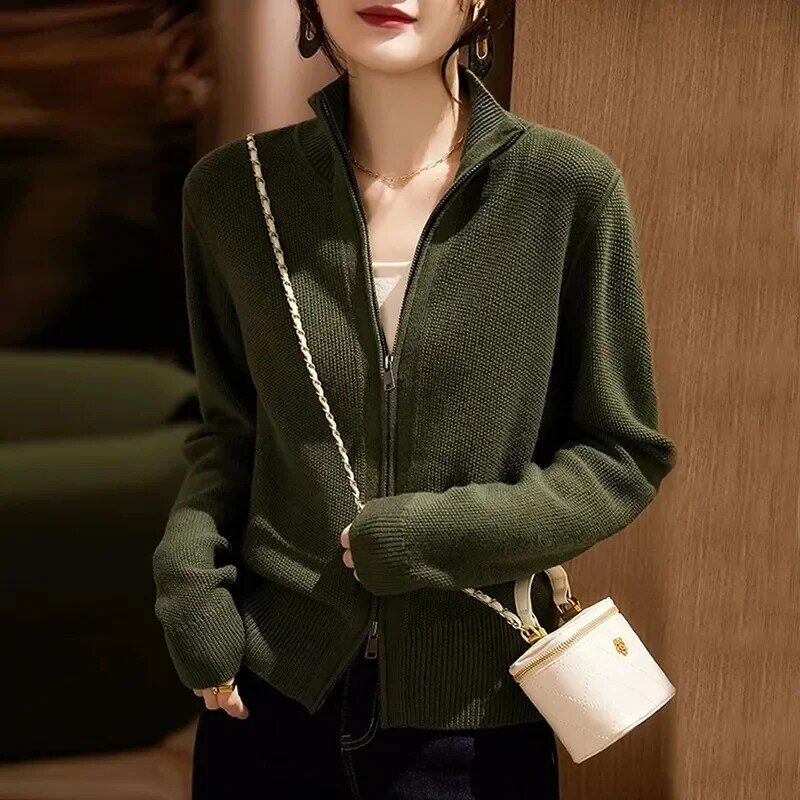 เสื้อแจ็คเก็ตคาร์ดิแกนถักแขนยาวสำหรับผู้หญิง, เสื้อสเวตเตอร์ถักคาร์ดิแกนแขนยาวแฟชั่นใหม่เกาหลีฤดูใบไม้ร่วง2024
