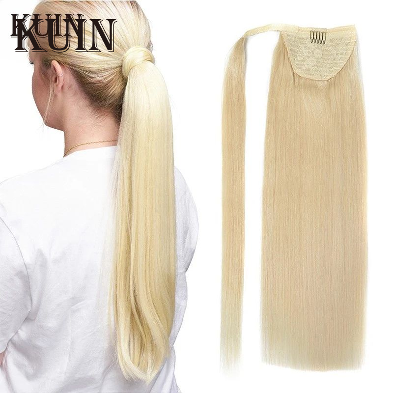 Straight Ponytail 100% Brazilian Remy Human Hair Extensions Wrapped Around Human Hairpiece For Women Clip In Drawstring Ponytail