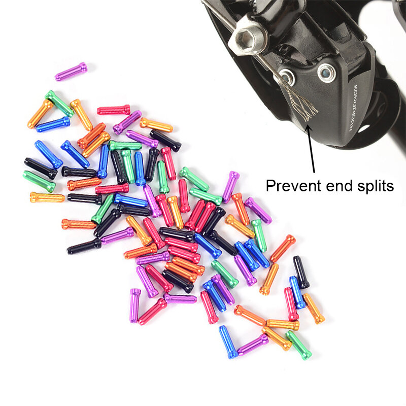 10-100 buah Shifter rem sepeda, bahan paduan aluminium dengan berbagai warna ujung kabel bagian dalam tutup ujung kawat kabel