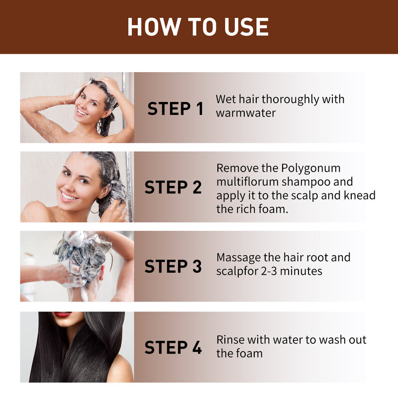 Shampoo Fallopia Multiflora per capelli grigi e neri e spessi-Shampoo per estratto di Shou Wu, Shampoo per Polygonum Bar Reverse Grey Hair
