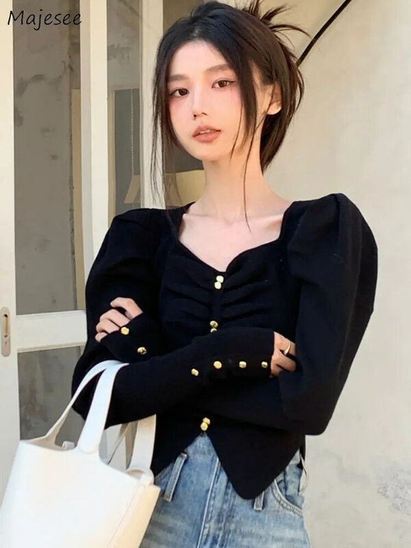 Square Collar Pullovers Women Irregular Elegant Spring Casual Knitting Aesthetic Female Korean Style Simple All-match Holiday