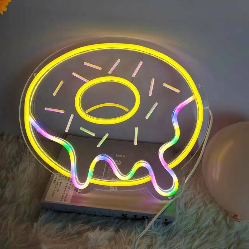 Donut Shaped Neon Sign Night Light, Suspensão de parede USB, LED Coffee Chips, Pipoca, Restaurante, Hamburguer, Loja, Decor Lamp, Pizza, Hot Dog