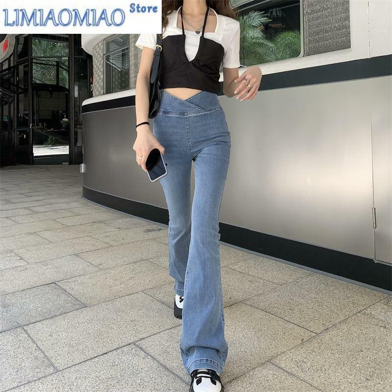 Nieuwe High-Grade Afslankende Uitlopende Jeans Dames Dikke Zus Hoge Taille Afslankende Slanke Stretch Mop Broek Jeans