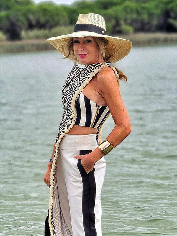 Frauen schick asymmetrisch bedruckte Hosen Anzug elegante Single Shoulder Full Sleeved Long Top Set 2024 Spring Lady Mode Streetwear