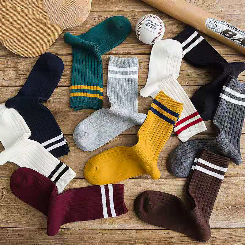 Par de meias japonesas para as mulheres, 1 soltas meias para meninas do ensino médio, harajuku, cores sólidas, meias de algodão listrado