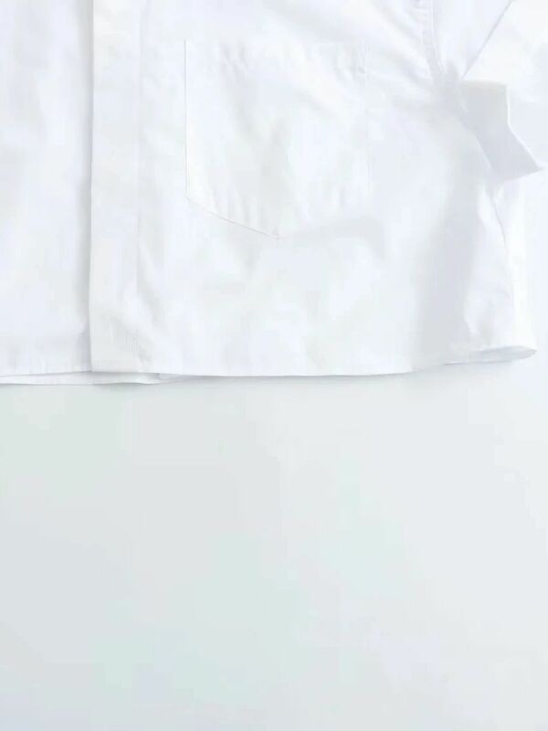 XNWMNZ 2024 Women's Fashion Crop Poplin Shirt Women Casual Lapel Short Sleeve Pocket Front Button Versatile Female Top