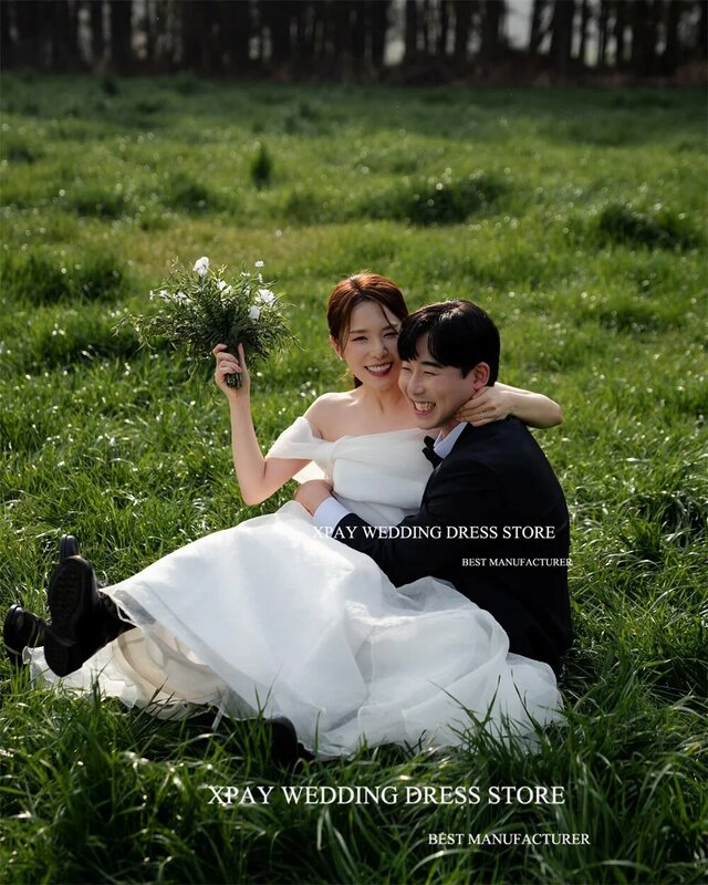 XPAY Princess Off The Shoulder Wedding Dresses Korea Organza Elegant Bridal Dress For Photo Shoot Backless Custom Bride Gowns