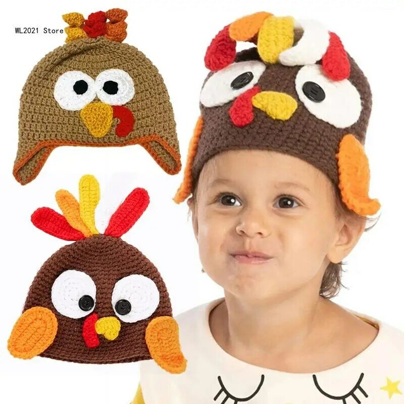 Cappello da tacchino per bambini divertenti in lana unisex per scuola, pollo del Ringraziamento Halloween