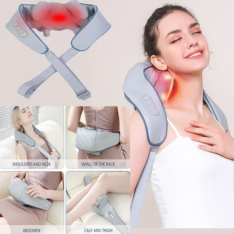 Массажер шиацу Электрический разминающий, подушка Беспроводная 5D для снятия боли в шее и плечах, шейный отдела Спины, для расслабления мышц