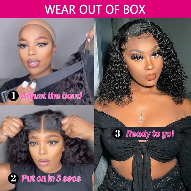 Wear and Go Glueless Curly Hair Wigs Pre Plucked Deep Wave Pre Cut 4x4 HD Lace Closure Wigs for Women 180% Density