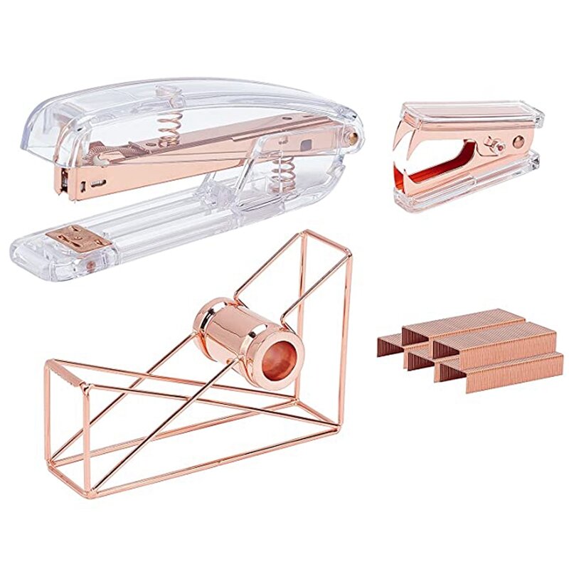 Desk Accessories 4 Kit, Office Supplies Set, Tape Dispenser, Staple Remover, And Staple Set With Brass 24/6 Standard