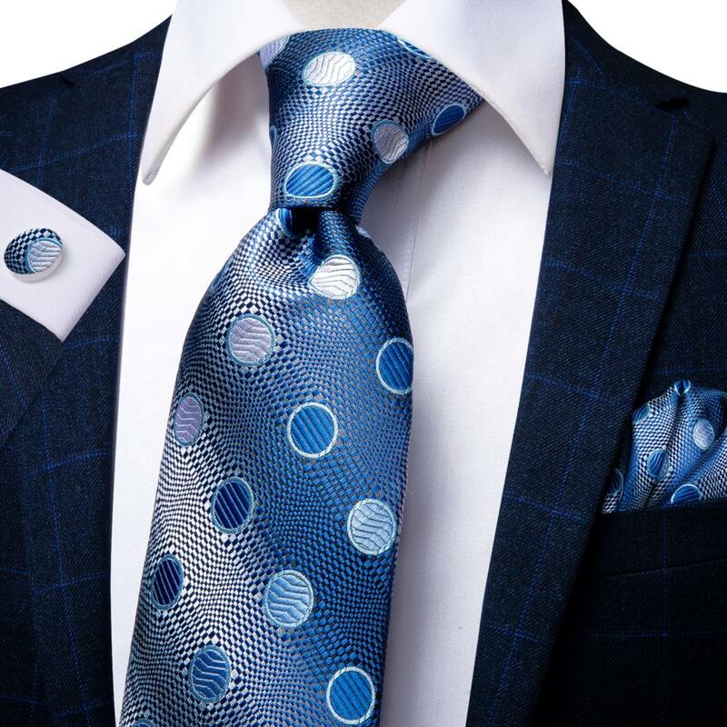 Royal Blue Dot 2023ใหม่ Elegant Mens Tie สุภาพบุรุษแบรนด์หรูเนคไทสำหรับนักธุรกิจผู้ชาย Handky Cufflinks Hi-Tie Designer