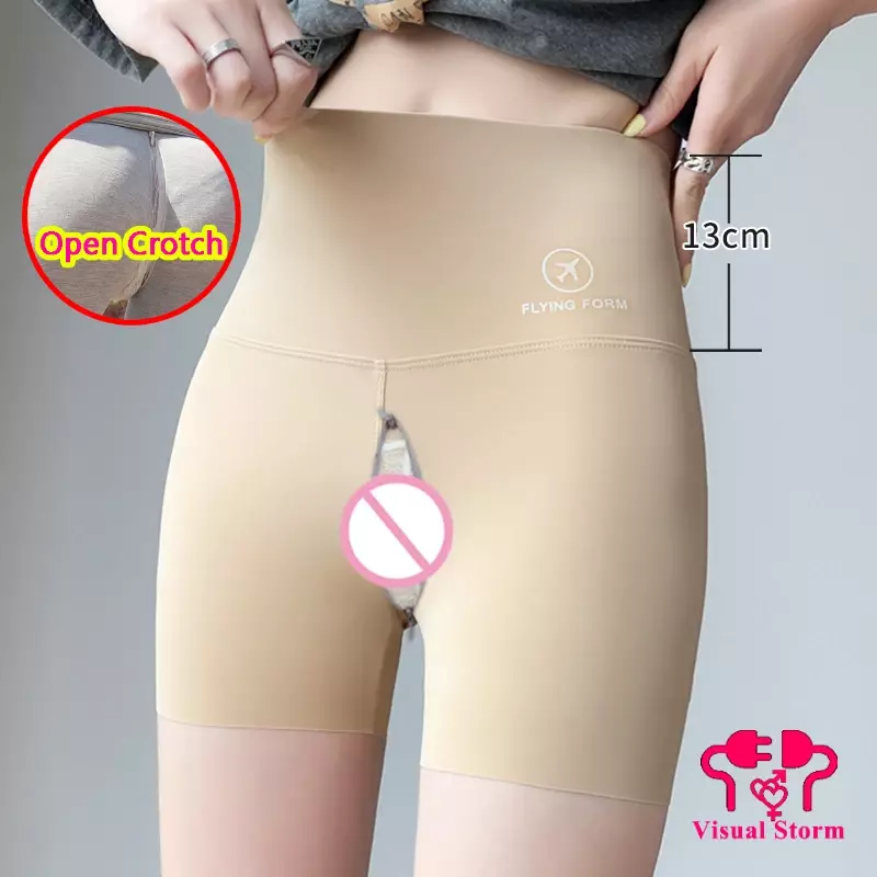 Kobiety z otwartym kroczem seksowne Mini legginsy elastyczny, wysoki oddychające spodnie bez krocza Sport Outdoor New Sex Clubwear krótkie spodnie