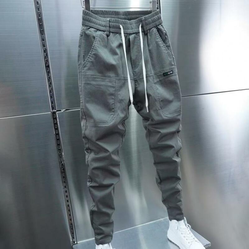 Versatile Men Casual Trousers Thick Plush Drawstring Men's Sweatpants with Elastic Waist Ankle-banded Streetwear Design for Long