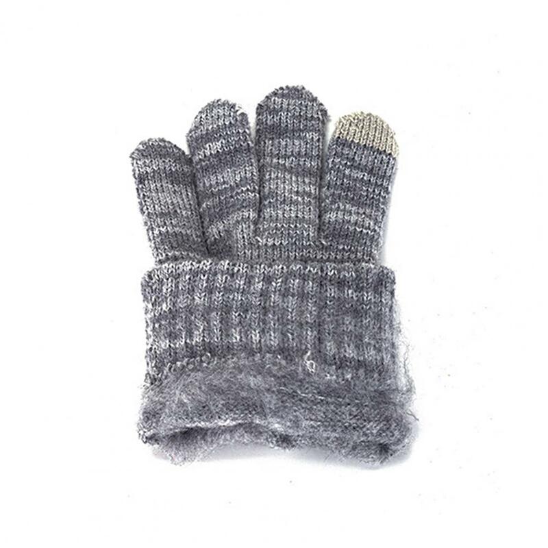2Pcs/Set Knitted Hat Gloves Slouchy Stretchy Thickened Plush Lining Winter Thermal Men Women Knit Beanie Touchscreen Gloves Kit