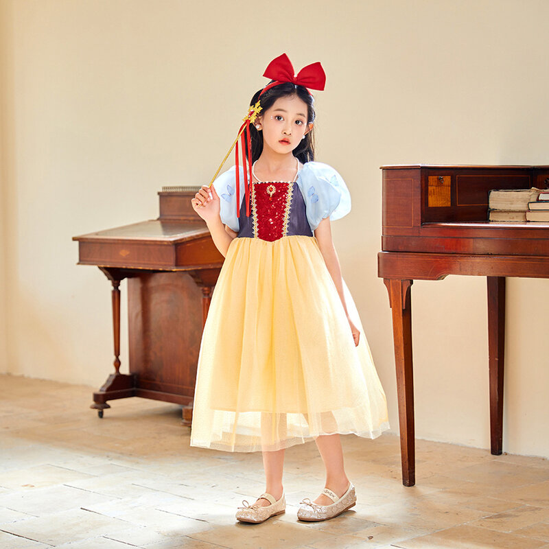 Disney księżniczka śnieżnobiała kostium dziewczęcy Halloween sukienka zdobiona światełkami LED imprezę dziecko dziewczynka odzież strój Cosplay przedsionek 2-10 lat